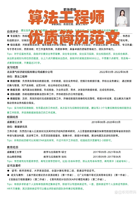 算法工程师优质简历模板项目经历的写法优质简历范文-HR鼎力推荐